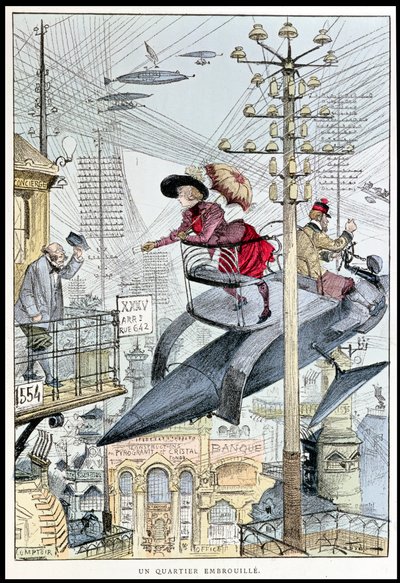 `` Un Quartier Embrouille &39;&39; ، كاريكاتير في القرن العشرين ، من `` Le XXeme Siecle &39;&39; ، c.1890 بواسطة ألبرت روبيدا